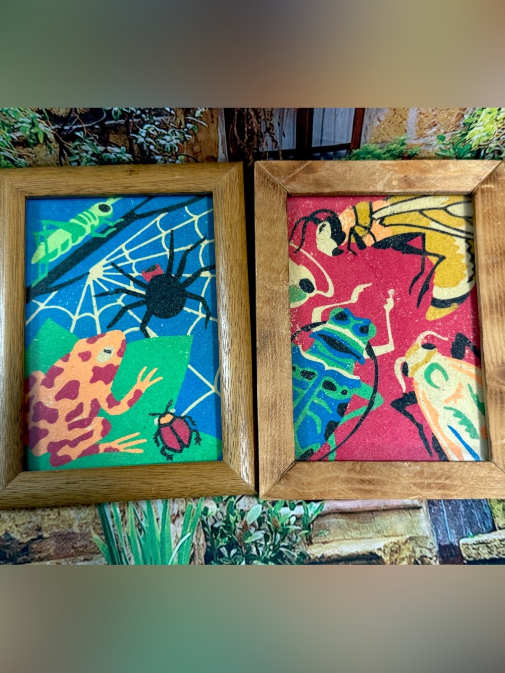 🔥Vintage Sand Art Creepy Crawlies Unique Bright Colorful Set Of Two